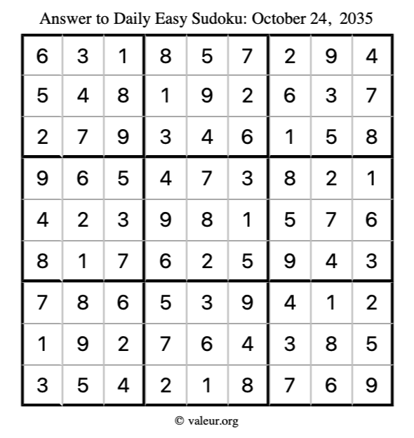 Answer to easy sudoku October 24, 2035