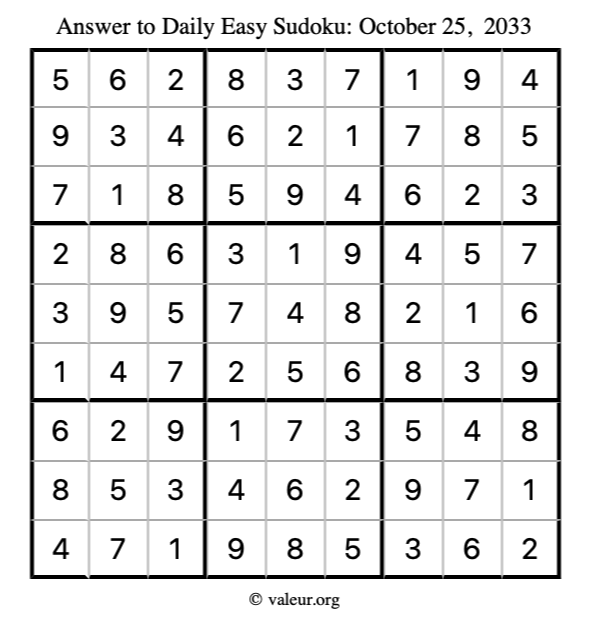 Answer to easy sudoku October 25, 2033