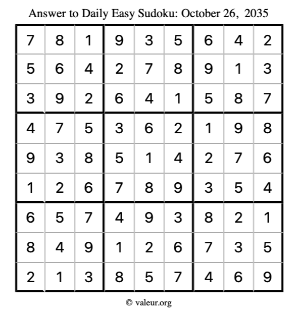 Answer to easy sudoku October 26, 2035