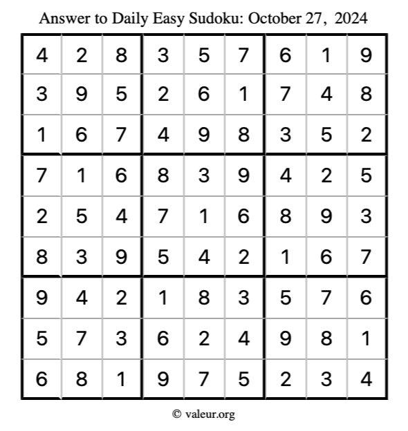 Answer to easy sudoku October 27, 2024
