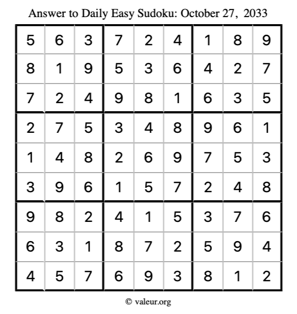 Answer to easy sudoku October 27, 2033