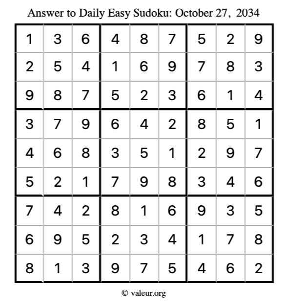 Answer to easy sudoku October 27, 2034