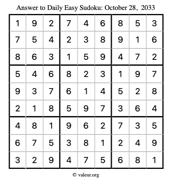 Answer to easy sudoku October 28, 2033