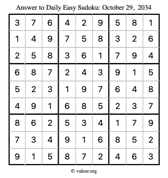 Answer to easy sudoku October 29, 2034