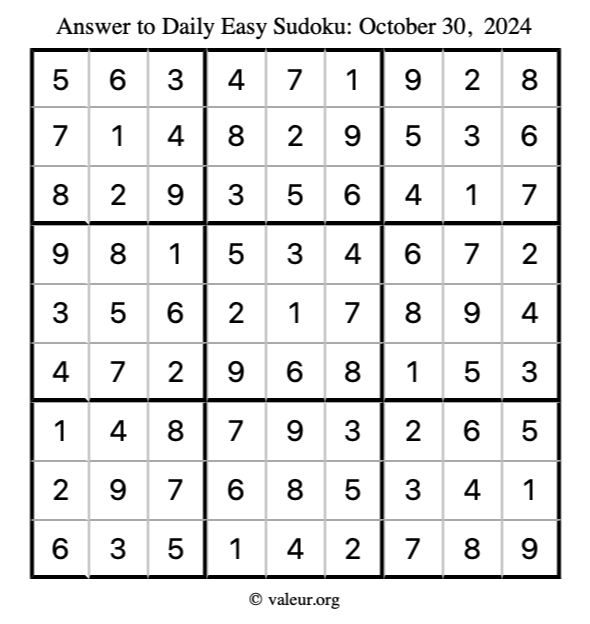 Answer to easy sudoku October 30, 2024