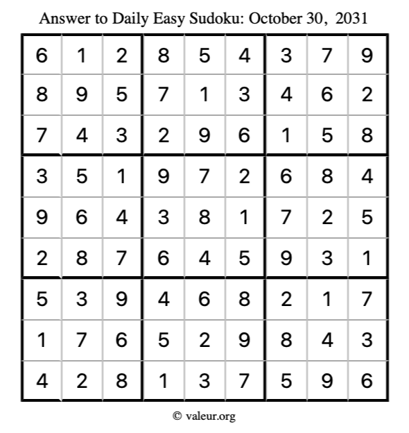 Answer to easy sudoku October 30, 2031