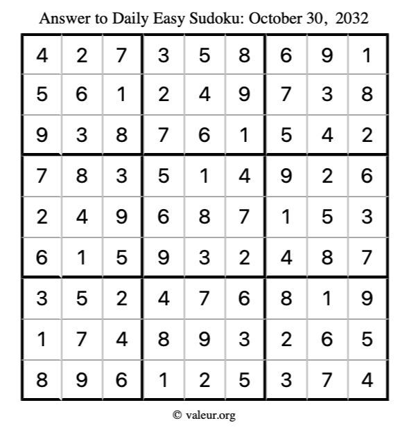 Answer to easy sudoku October 30, 2032