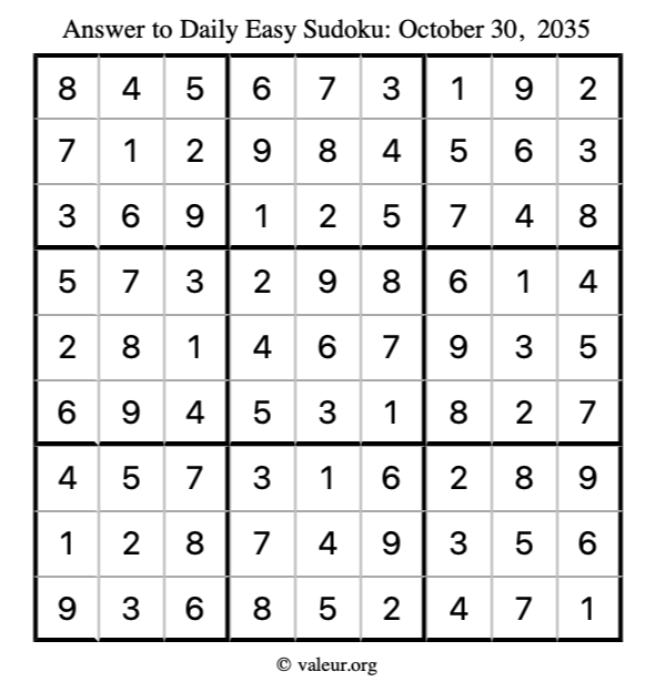 Answer to easy sudoku October 30, 2035