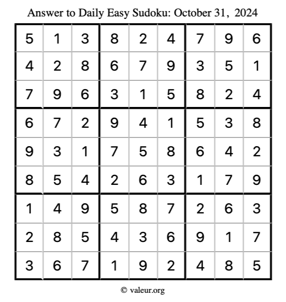 Answer to easy sudoku October 31, 2024