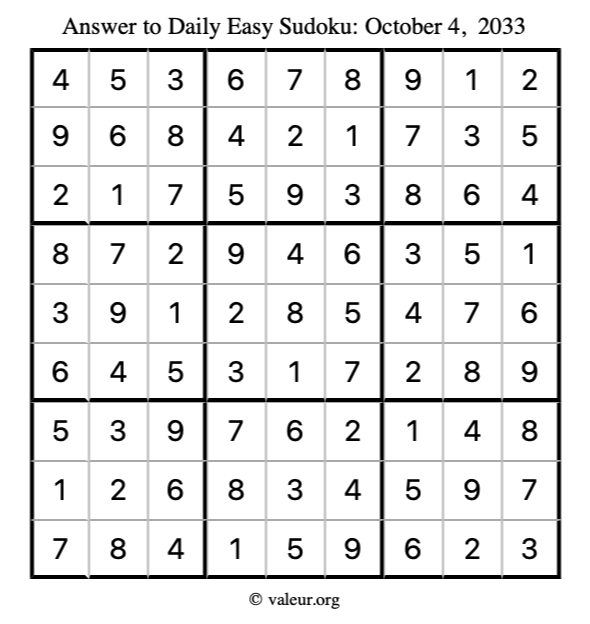Answer to easy sudoku October 4, 2033