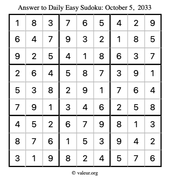 Answer to easy sudoku October 5, 2033