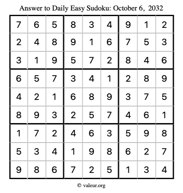 Answer to easy sudoku October 6, 2032