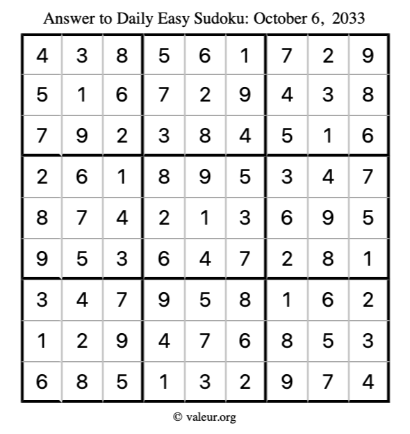 Answer to easy sudoku October 6, 2033