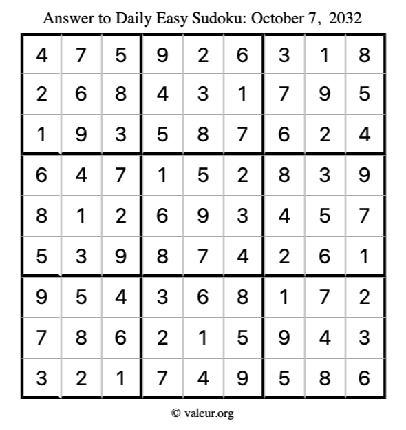 Answer to easy sudoku October 7, 2032
