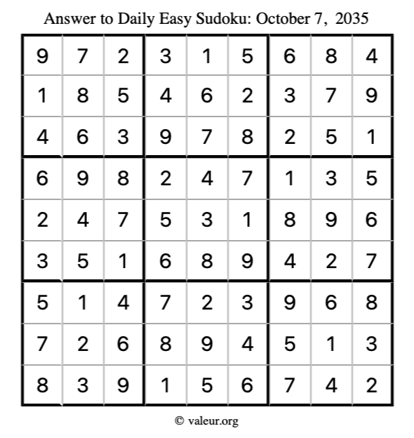 Answer to easy sudoku October 7, 2035