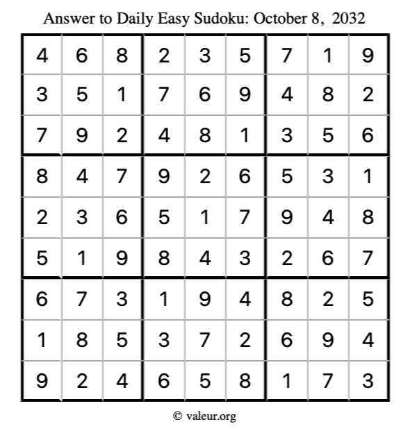 Answer to easy sudoku October 8, 2032