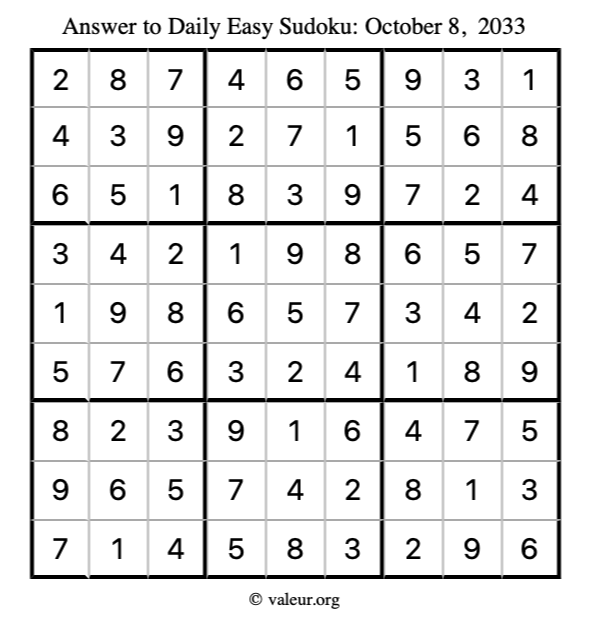 Answer to easy sudoku October 8, 2033