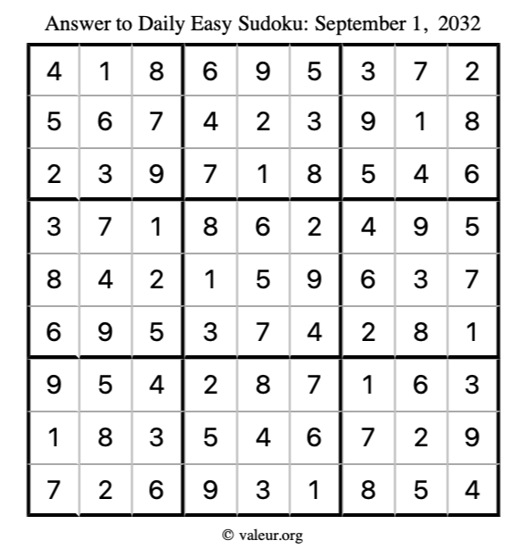 Answer to easy sudoku September 1, 2032