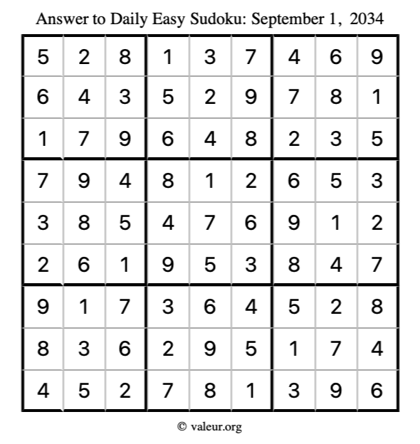 Answer to easy sudoku September 1, 2034