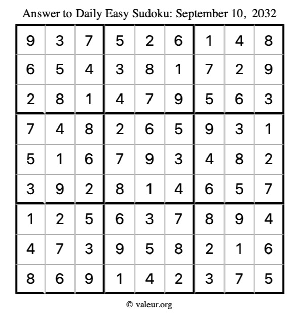 Answer to easy sudoku September 10, 2032