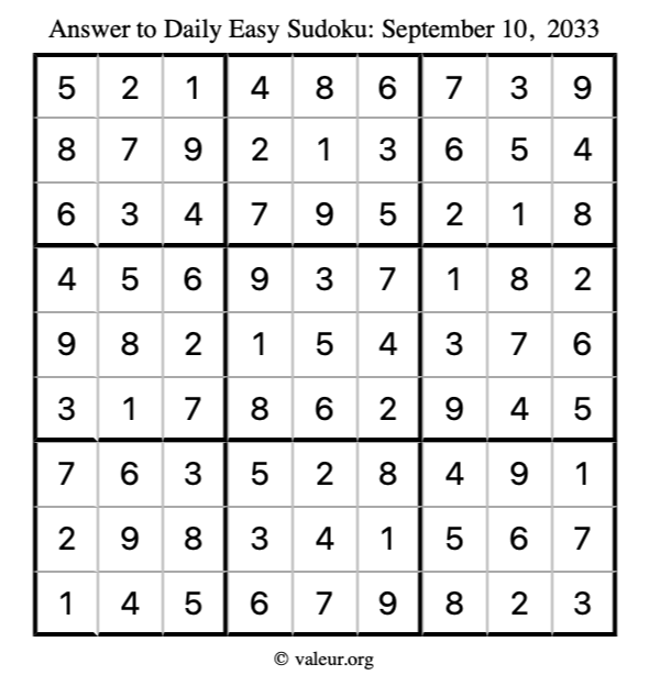 Answer to easy sudoku September 10, 2033