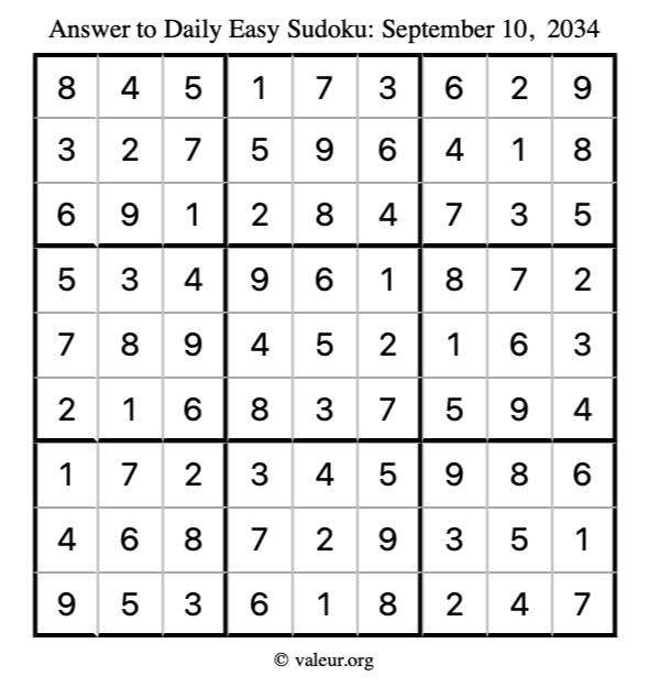 Answer to easy sudoku September 10, 2034