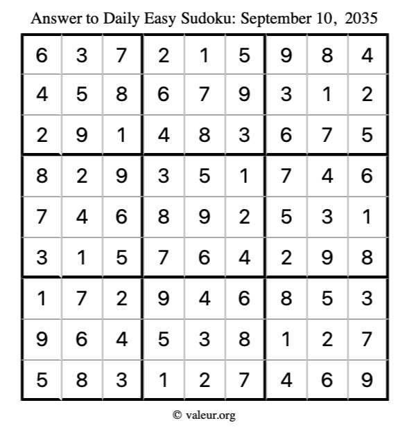 Answer to easy sudoku September 10, 2035