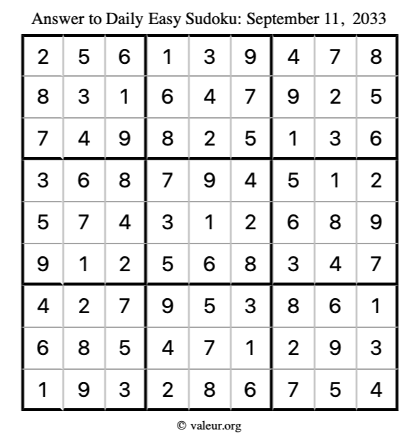Answer to easy sudoku September 11, 2033