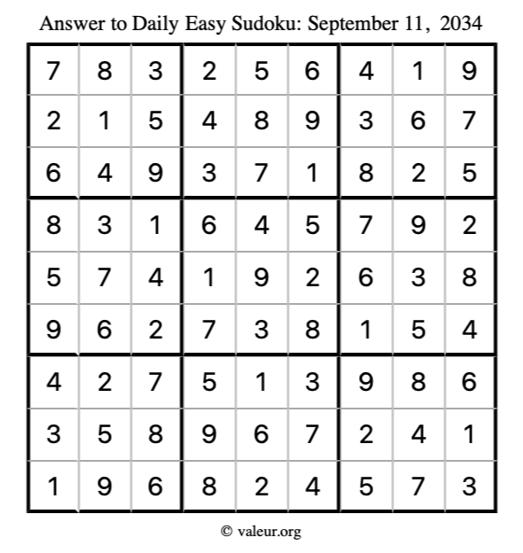 Answer to easy sudoku September 11, 2034