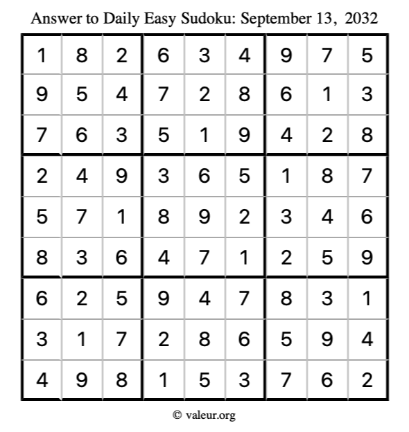 Answer to easy sudoku September 13, 2032