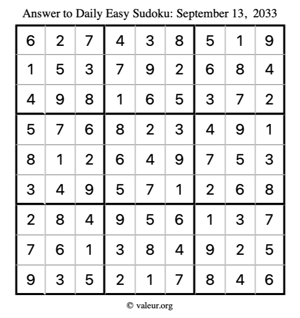 Answer to easy sudoku September 13, 2033
