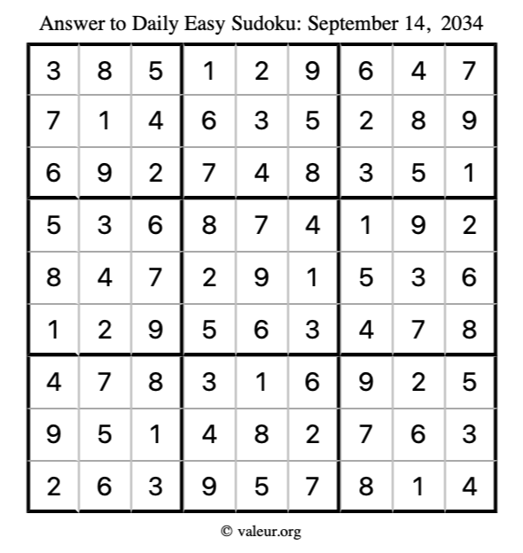 Answer to easy sudoku September 14, 2034