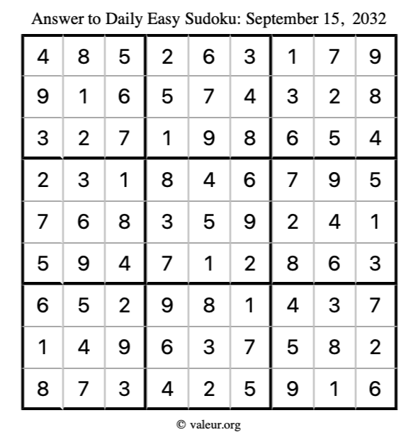 Answer to easy sudoku September 15, 2032