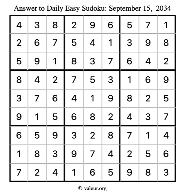 Answer to easy sudoku September 15, 2034