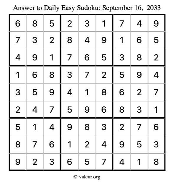 Answer to easy sudoku September 16, 2033