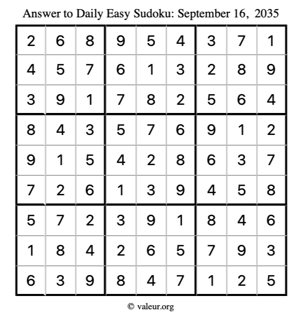 Answer to easy sudoku September 16, 2035