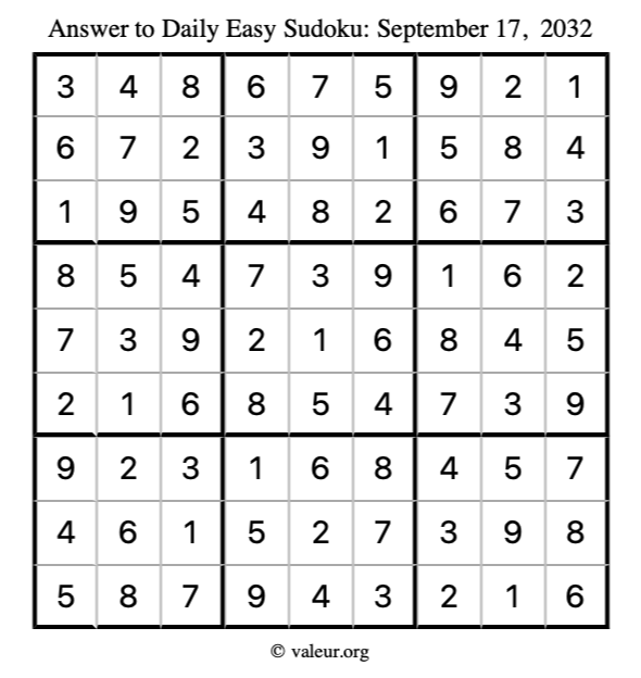 Answer to easy sudoku September 17, 2032