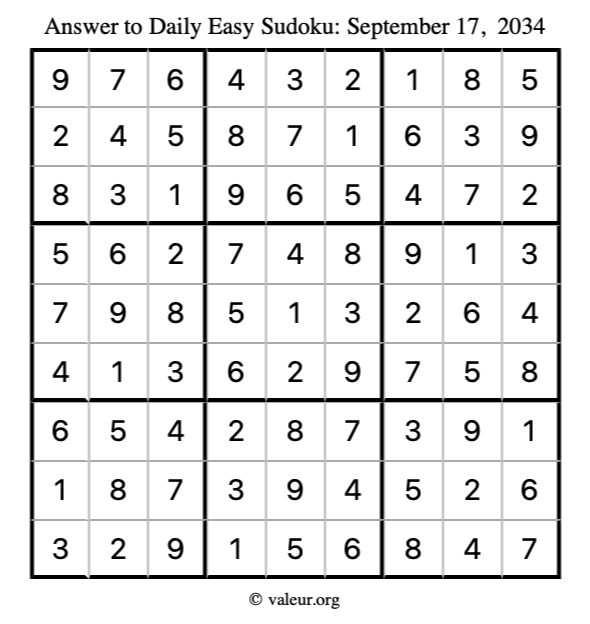 Answer to easy sudoku September 17, 2034