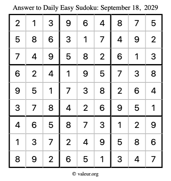 Answer to easy sudoku September 18, 2029