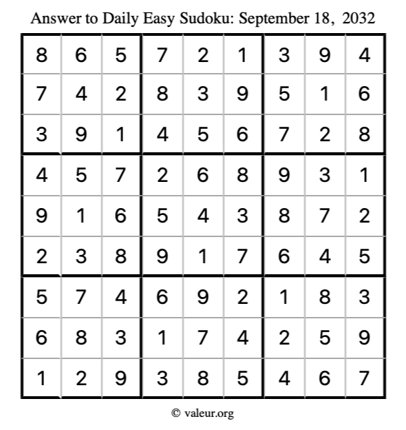 Answer to easy sudoku September 18, 2032
