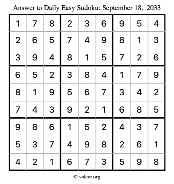 Answer to easy sudoku September 18, 2033