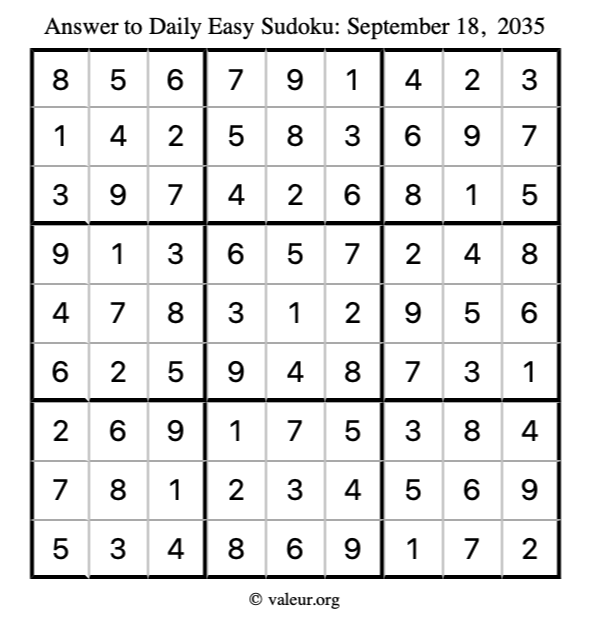 Answer to easy sudoku September 18, 2035