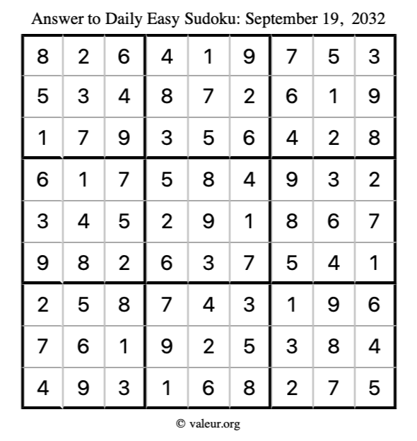 Answer to easy sudoku September 19, 2032