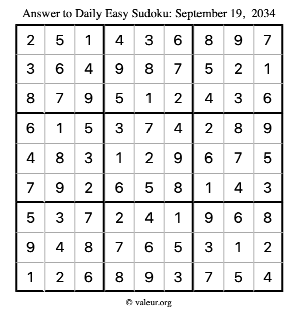 Answer to easy sudoku September 19, 2034