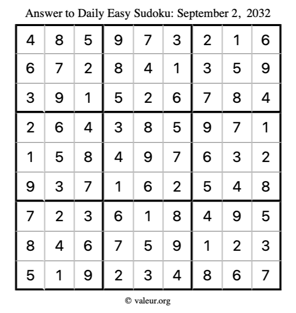 Answer to easy sudoku September 2, 2032