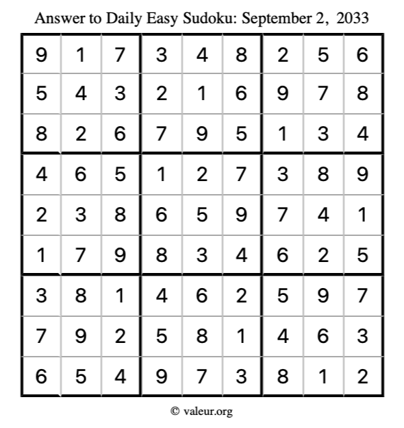 Answer to easy sudoku September 2, 2033