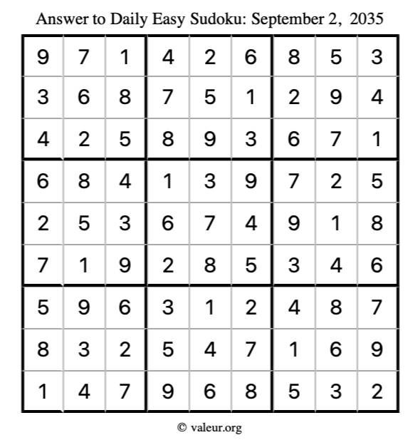 Answer to easy sudoku September 2, 2035