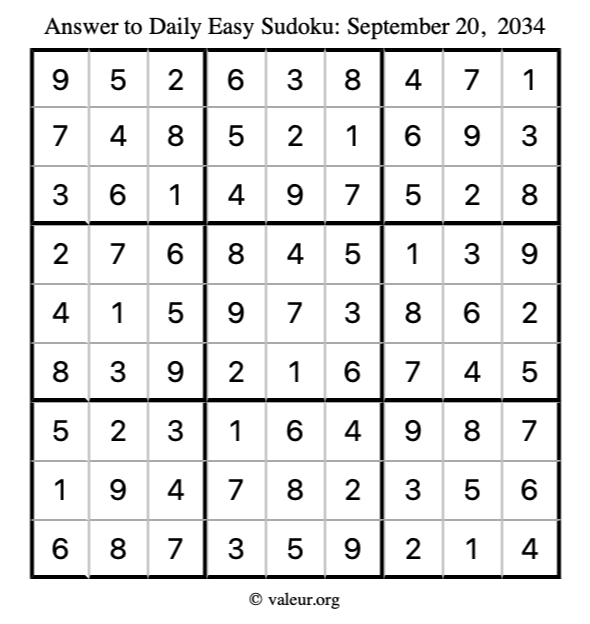 Answer to easy sudoku September 20, 2034