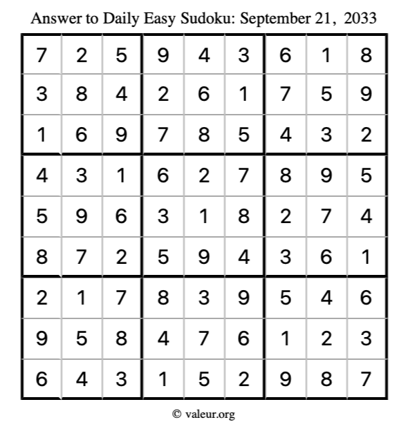Answer to easy sudoku September 21, 2033