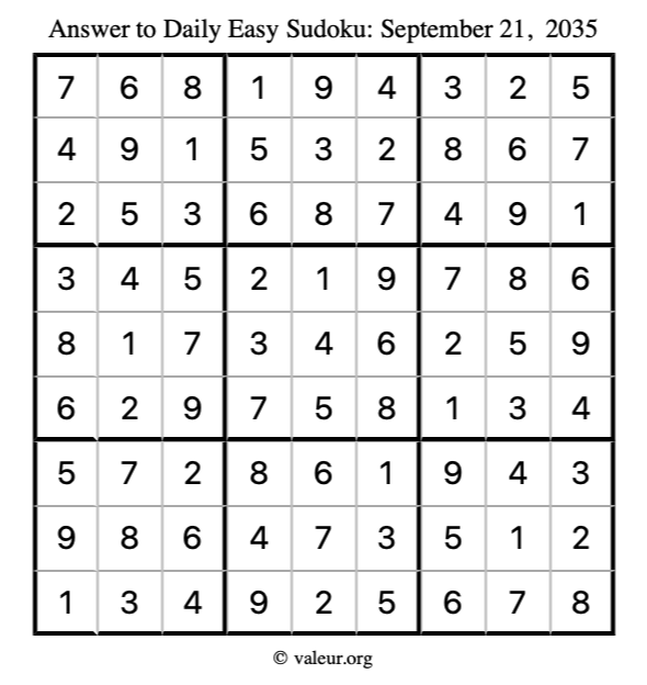 Answer to easy sudoku September 21, 2035